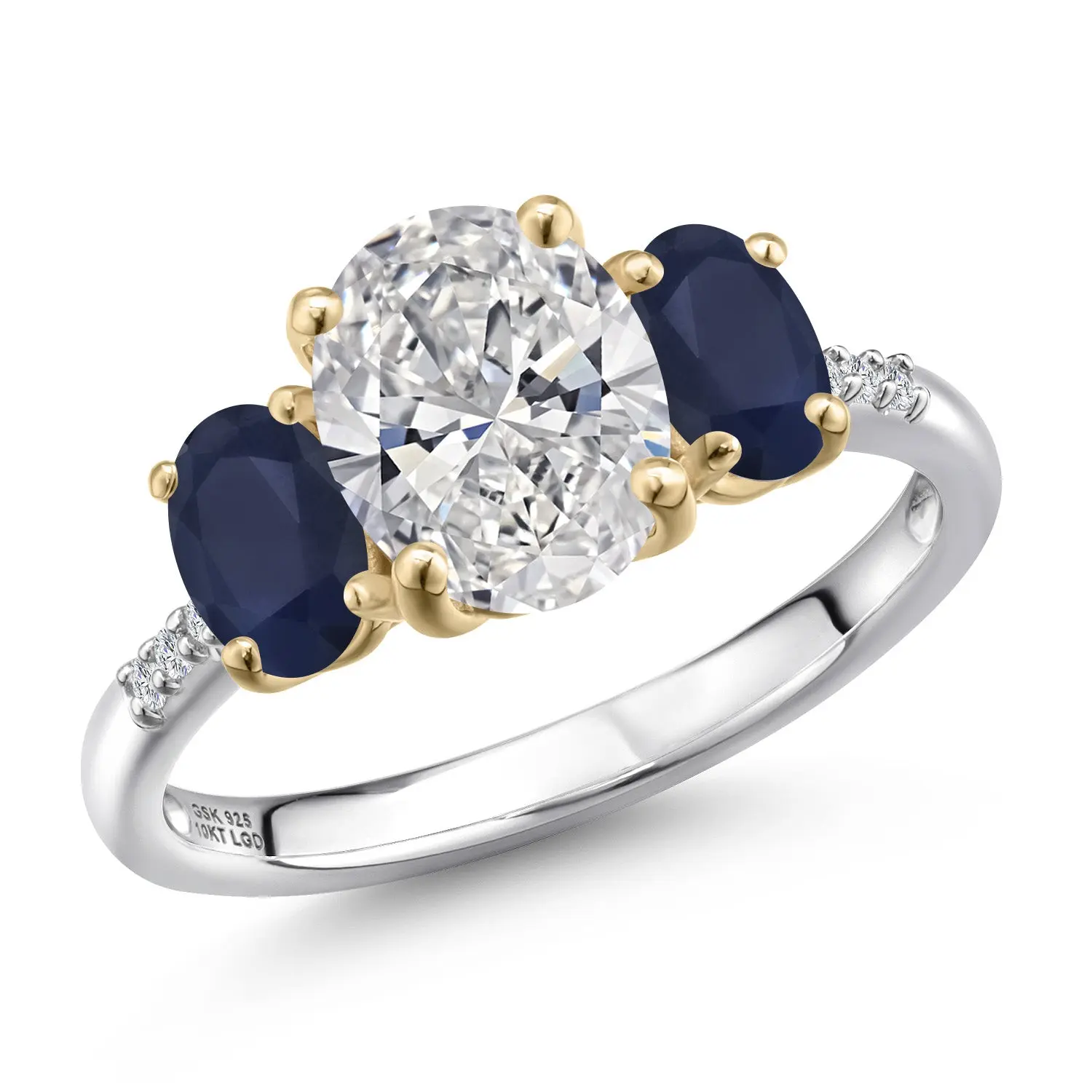 Gem Stone King Lab Grown Diamond and Gemstone Birthstone Engagement Ring for Women | 925 Silver 10K Yellow Gold | 1.5 Ct IGI Certified Center Diamond | D-E | VS1