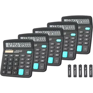 F-RDC04  Calculators, Large Button Calculator with Angled LCD Display 12-Digit Dual Power Handheld Desktop Feature for Office, School, Home(Black, Pack of 5)