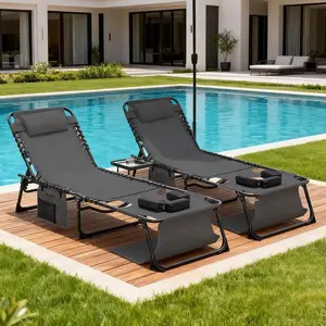 2 Pack Face Down Tanning Chair, 5 Position Adjustable Folding Chaise Lounge with Face and Arm Holes, Outdoor Recliner for Pool Beach Patio Lawn, Black