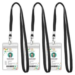 3-Pack Clear Vertical ID Badge Holders –  Black Lanyards for Office, School, and Travel