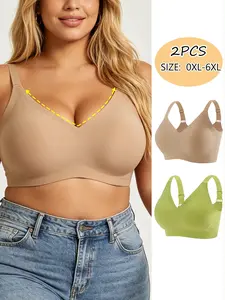2pcs Plus Size Push Up Wireless Bra, Full Coverage Comfort, Adjustable Straps, Jelly Gel Soft Lining, Ideal for Everyday Wear, Underwear