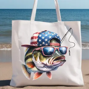 Patriotic Bass with American Flag Hat and Sunglasses Vibrant DTF Print - Ready-to-Press for T-Shirts, Customization-Friendly Direct-to-Film Print Accessory