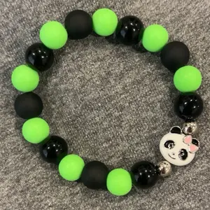 Energyberry Panda Series Bracelet with Green and Black Beads and Adorable Panda Charm