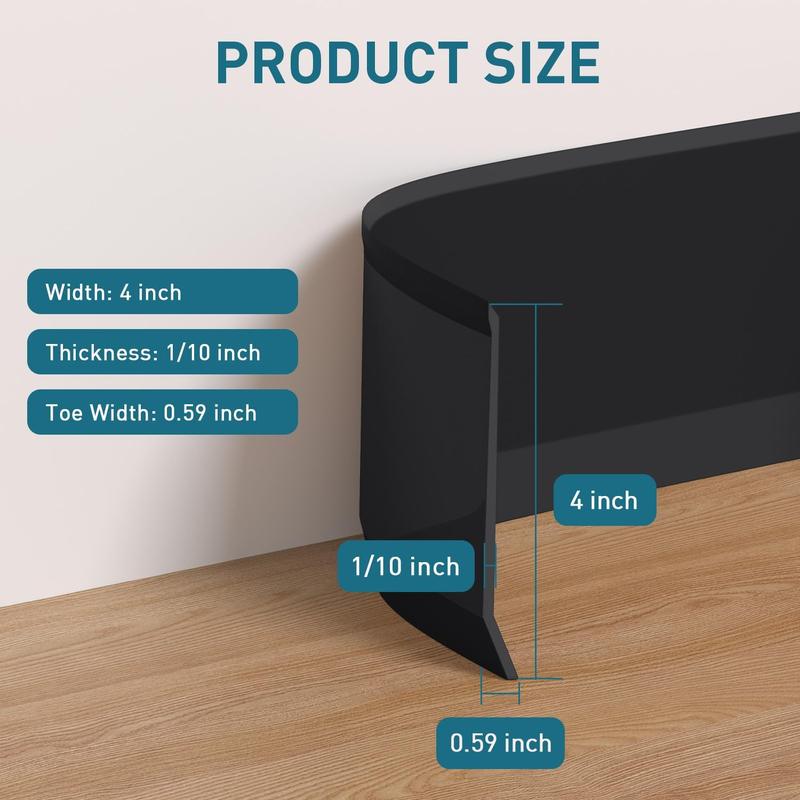 Flexible Baseboard Molding Trim, 4 Inch x 3.28  Vinyl Wall Base with Wider Self-Adhesive Peel and Stick Cove Base, Rubber Wall Base Moulding Trim,Black