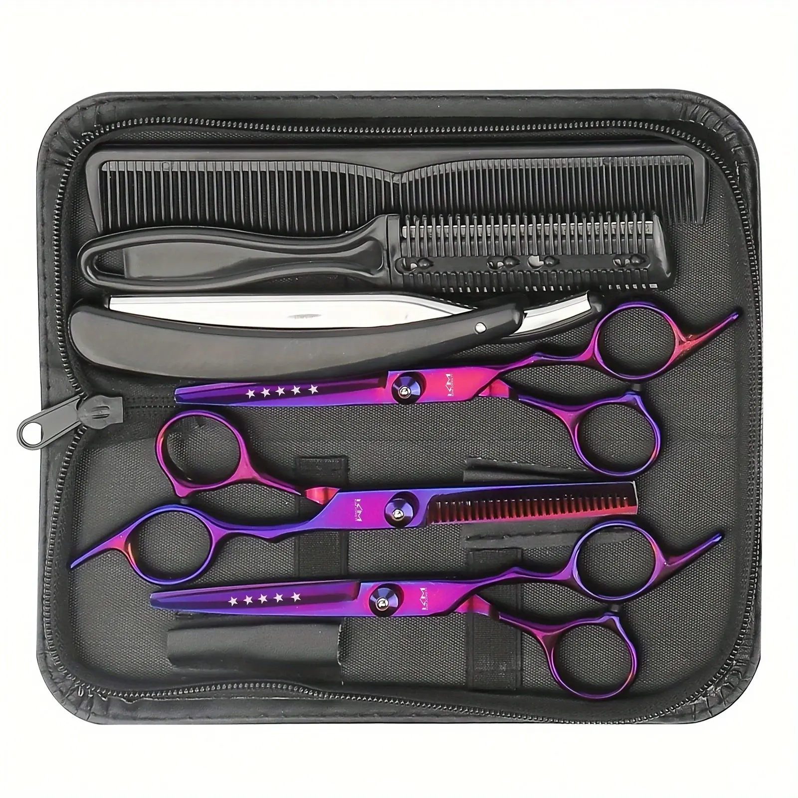 Professional Haircut Scissors Set, Stainless Steel Barber Tools Kit, Thin & Mixed Cutting Shears, Shaving Razor Accessories, Barber Equipment