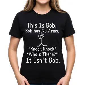 Funny This Is Bob Knock Knock Joke T-Shirt, Unisex Humor Graphic Tee, Humorous Sarcastic Novelty Short Sleeve Apparel for Men and Women, Aesthetic Personality Statement Gift Fashion Top, Viral Trendy Retro Streetwear Shirt