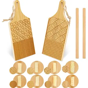 4 Pieces Wood Gnocchi Pasta Board & Paddle Maker Garganelli Pasta Making Tools Set with Rolls Ideal Kitchen Gift Ideas