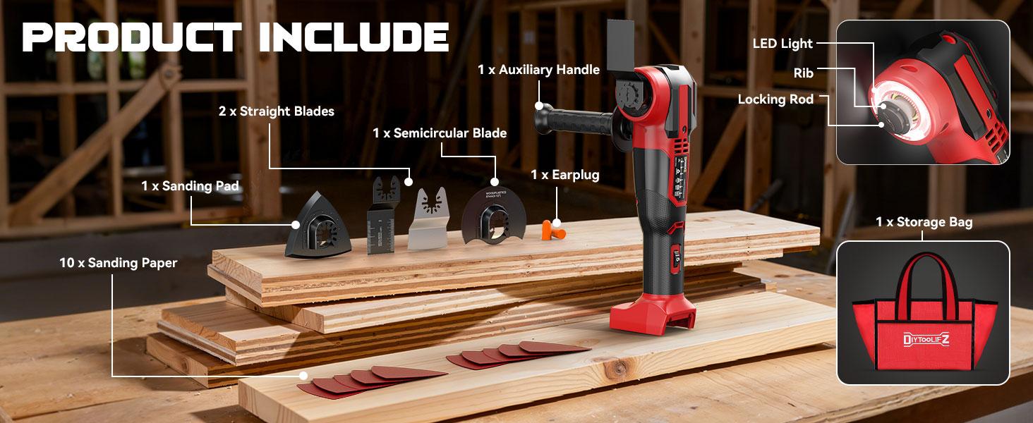 Cordless Oscillating Tool Compatible with Milwaukee 18V Battery (NO BATTERY!!), 6 Variable Speed Brushless-Motor, multi tool kit for Cutting Wood Nails Remove Grout & Sanding