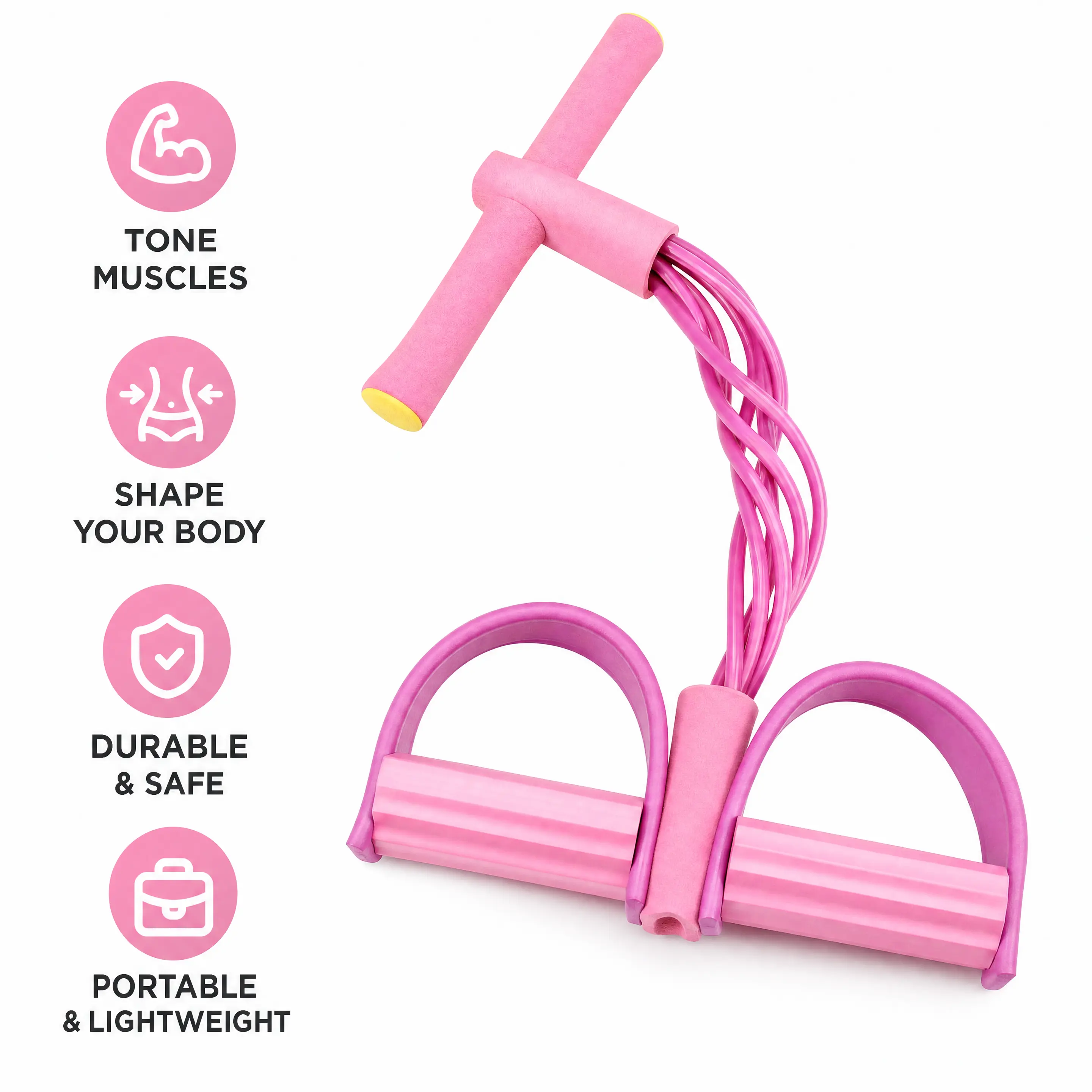 Women's Pink 6-Tube Pedal Resistance Bands - Lightweight, Compact Exercise Tubes for Home Gym, Daily Fitness & Stretching