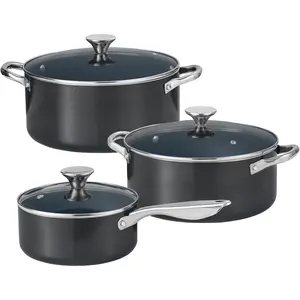 Induction Cookware Set 6-, Stackable Kitchen Cooking Pots Set, 6qt 4.8qt & 2qt Pots with , Dishwasher Safe & Oven Safe, Compatible with  Stoves, Black