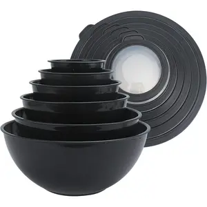 Mixing Bowls  TPR Lids - 12 count Plastic Nesting Bowls Set includes 6 Prep Bowls and 6 Lids, Microwave Safe (Speckled Black)