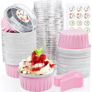 Mini Cake Pans with Lids Aluminum Foil, 5oz Disposable Mini Loaf Pans with Lids Spoons, Small Baking Cups Pie Tins Cake Liners Muffin Pans Cheesecake Containers