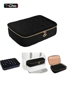 Nail Polish Organizer Case Holds 40 Bottles, Quilted Nail Polish Organizer Bag, Portable Double-Layer Nail Polish Storage Bag with Zipper for Manicure Tools, Cosmetic Travel Makeup Bags, Makeup Organizer Pouch for Women, Thanksgiving Day gifts