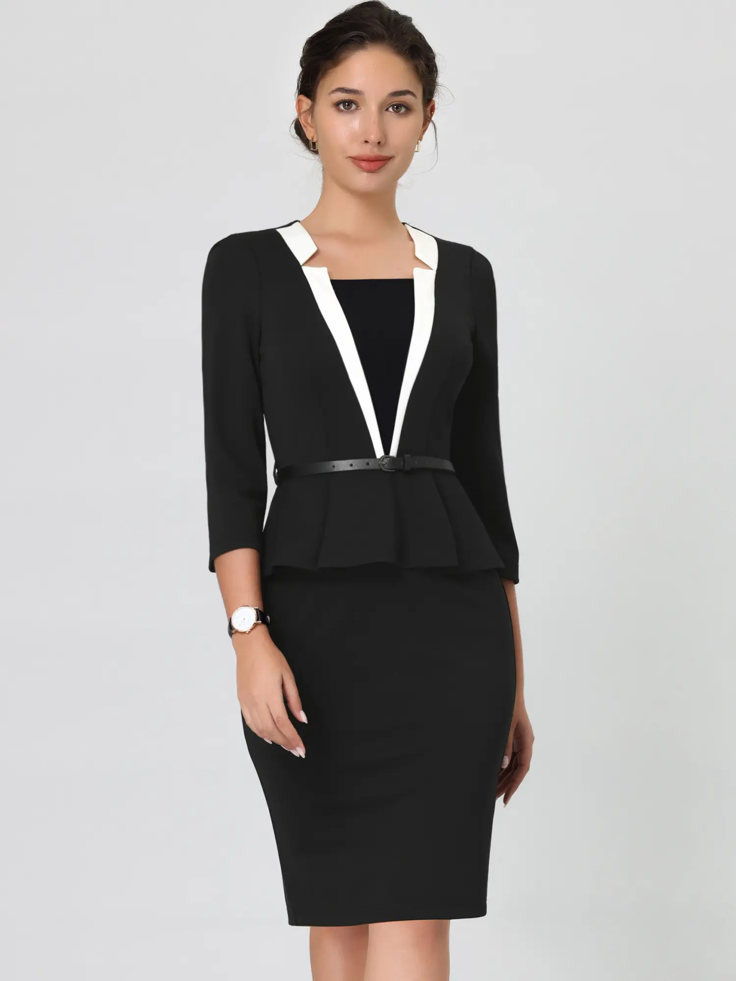 INSPIRE CHIC Office Sheath Dress Notch Collar Work Pencil Dress