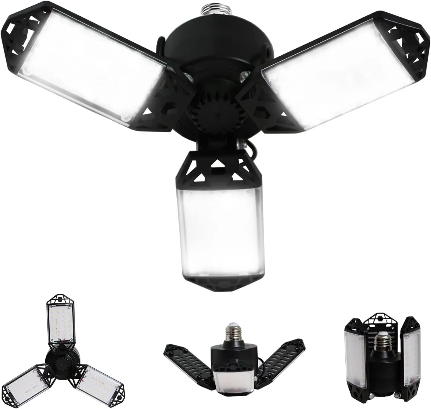 LED Garage Light, 80W 8000 Lumen LED Lights with 3 Adjustable Panels E26/E27, 6500K