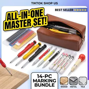 Heavy-Duty Mechanical Carpenter Pencil Set with Sharpener, 40 Refills, Automatic Center Punch, Carbide Scribe Tool and Case, Lead Mechanical Pencils for Architects, Lead Mechanical Pencil