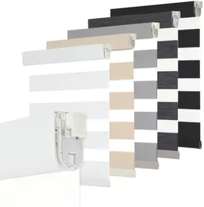 Persilux No Drill No Tools Custom Size Zebra Blind Dual Layer Privacy for Day and Night Window Blinds Light Filtering Cordless Windows Shades for Windows,Easy to Install Thermal Insulated Blinds,White blinds