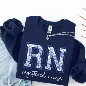 Blue Toile Registered Nurse Sweatshirt, RN Graduation, Nurse Appreciation, Nursing Apparel, RN Student Internship, Gift For Nurse