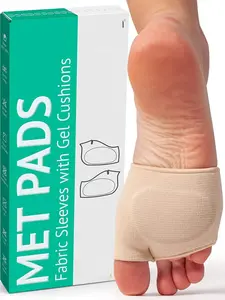 1Pair Metatarsal Pads for Men and Women - Ball of Foot Pain Relief Cushions for Sesamoiditis, Metatarsalgia, Morton's Neuroma - Fabric Sleeves with Gel Inserts