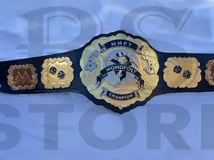 Monopoly Championship Belt Custom IWGP Style Trophy Award with Gold Accents and Iconic Monopoly Design 100% Leather & Brass 50 Inches Long 46 Inch Waist Unisex Adult