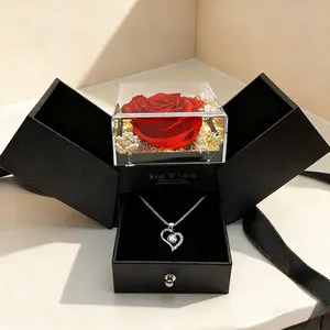 Preserved Red Real Rose with Heart I Love You Necklace – 100 Languages Projection Glamorous Gift, Luxury Love Token for Girlfriend Wife Mom, Ideal Anniversary Surprise & Valentine's Day Present, 2026 Trending Sentimental Accessory