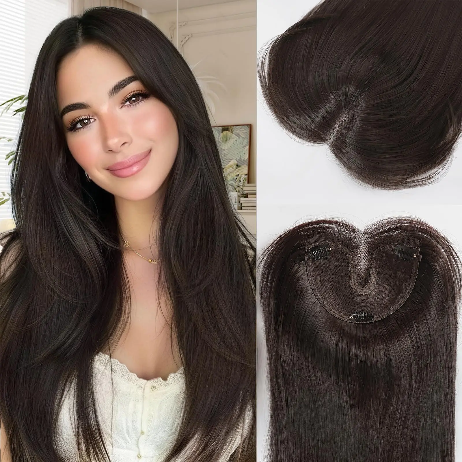 AISI HAIR Hair Toppers for Women 22 Inch Synthetic Hair Pieces, 360° Clips In and Adjustable Bandage Layered Toppers, Toppers Hair Pieces Add Volume for Thinning Hair and Daily Use Hair Weave