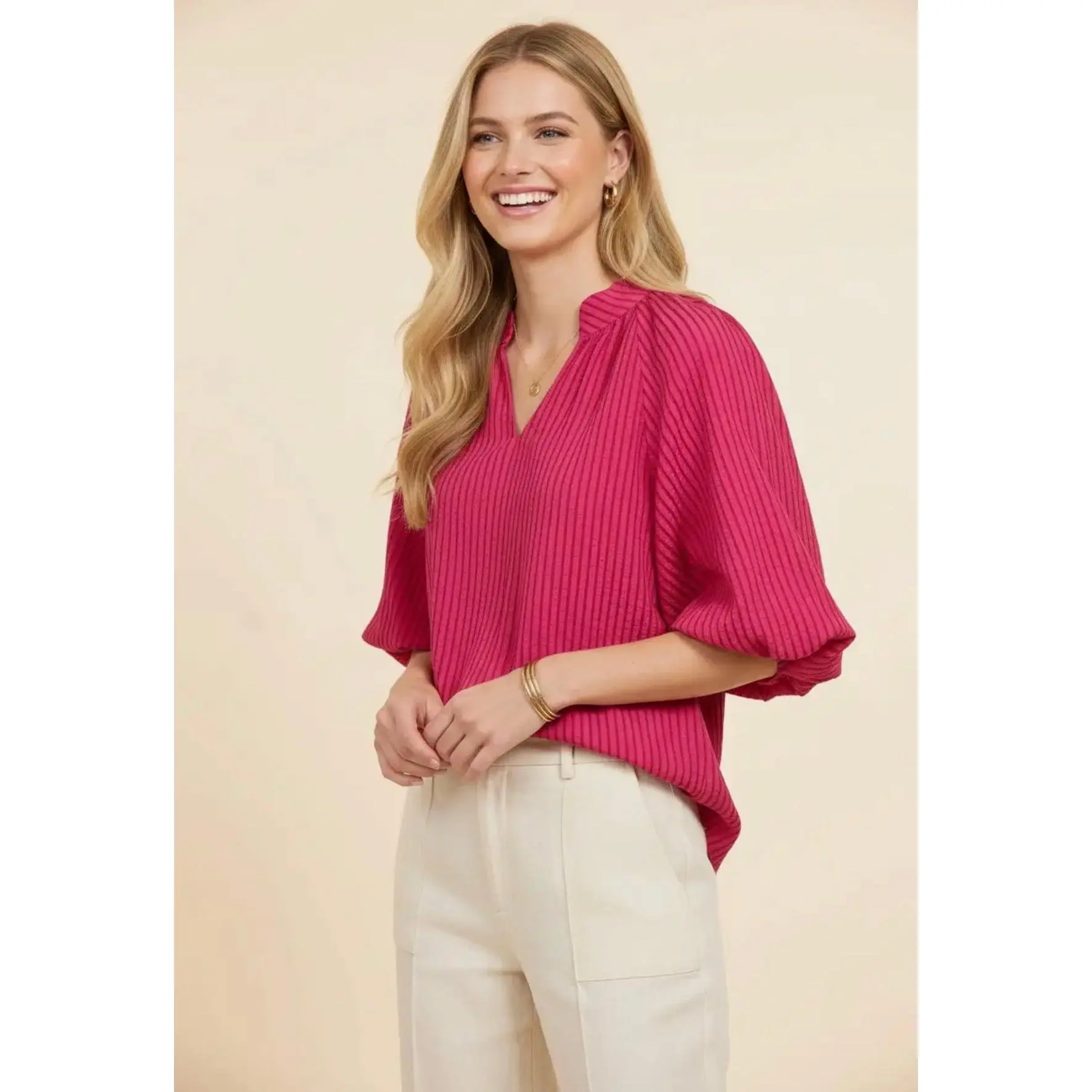 Fuchsia stripe curvy top