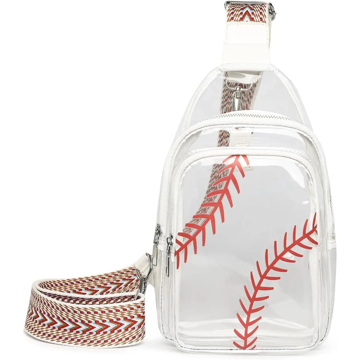 Clear Bag for Stadium Approved Women Crossbody Bag, Baseball Print Crossbody Purses Wide Guitar Strap Chest Sling Purse