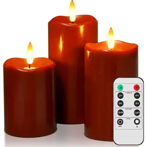 4/5/6-inch Flameless LED Candles, Pillar Candles with Remote Timer, Flickering Real Wax, Battery Operated, for Birthday Party, Wedding Decorations(Burgundy)