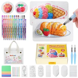 RuiHawk 75 Pcs DIY Painting Kit for Kids Magic Foam Texture Art Set with 38 Foam Sheets & 24 Acrylic Paint Pens Creative Hand-Painting Craft Kit for Ages 4-12 Non-Toxic Portable