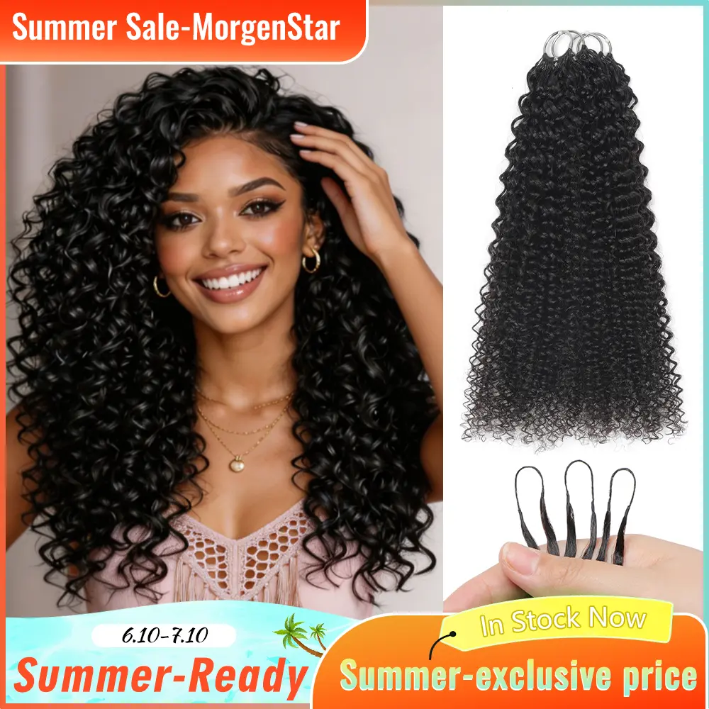 MORGENSTAR Jerry Curly Pre-Separated Knots Crochet Human Hair Extensions, #1B Natural Black, Pre-Separated, 16–24 Inch, 50g/Pack for Boho Braids
