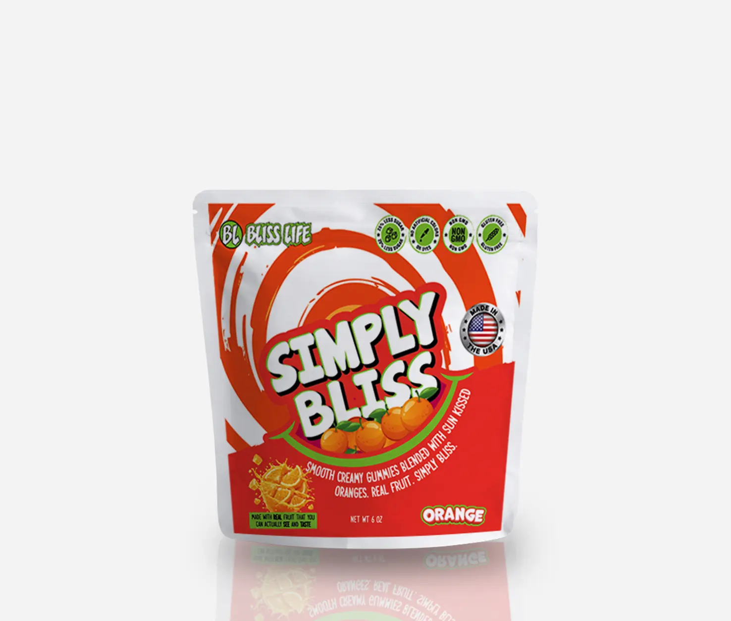 Simply Bliss Orange Real Fruit Gummies | Soft Chewy Gummies Made with Real Dried Fruit | No Artificial Dyes | 6 oz