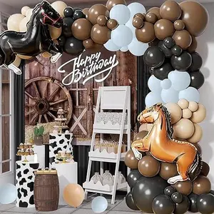 Cowboy Balloons Garland Arch Kit, Western Cowboy Party Decorations,Black White Blush Brown Latex Balloons Horse Foil Balloons For Cow Farm Theme Bachelor Baby Shower Birthday Decoration