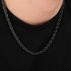 Hermah New 5mm Wide Mens Women Chain Black Stainless Steel Rope Chain Necklace 20/22inch Fashion Jewelry