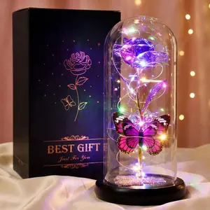 DEEMEI Eternal Rose Flower Led Light Up Rose in Glass Dome with Butterfly USB Charge Artificial Rosa DEEMEI Eternal Rose Flower Led Light Up Rose in Glass Dome with Butterfly USB Charge Artificial Rosa