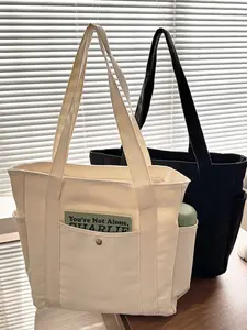 Simple Commuter Versatile Large Capacity Tote Canvas Bag, College Students Class Shoulder Cloth Bag, Casual Daily Use Backpack, Canvas Tote Bags