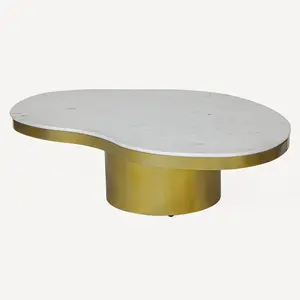 Union Home Kidney Marble Brass Coffee Table