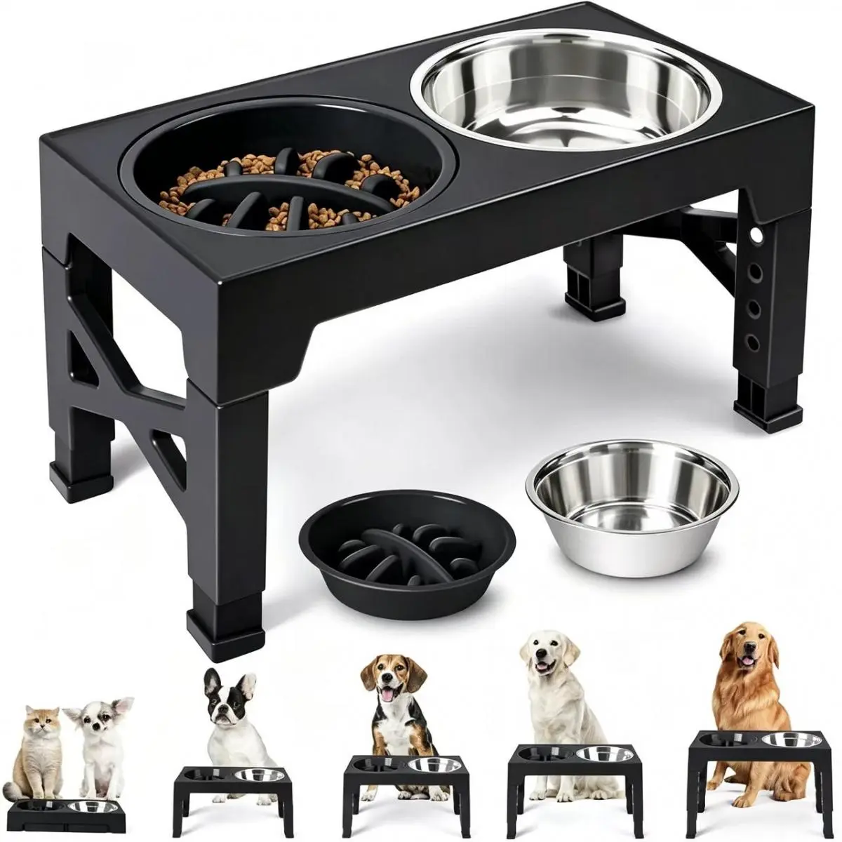 PetFusion Elevated Dog & Cat Feeder - Dual Compartment Food & Water Bowl Stand - Durable & Easy to Clean - Perfect for Multiple Pets - Enhances Comfort & Health