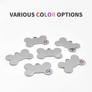 LIVEKEY Personalized Bone-Shaped Dog Tag with Color Paw in the Lower Right Corner Engraved Dog Name Tag Cat ID Card Customizable with Pet Name and Contact Information