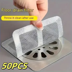 50-Piece Strong Disposable Drain Hair Filters - Tool-FreeAdhesive Anti-Clogging Stickers for Bathroom/Shower FloorDrains,Suitable for Kitchens, Washbasins, Bathtubs, andUnderfloor Drain Outlets -Pipe Protectors with High-Efficiency Filtration Design