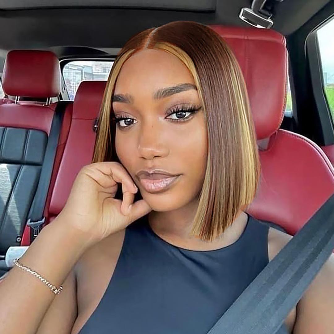 [Only 14'']Alipearl Hair Glueless Highlight Short Bob Wig Straight 7x4 Lace Closure Bob Wig Ready to Go Pre Cut Pre Plucked Human Hair TikTokShopBacktoSchool