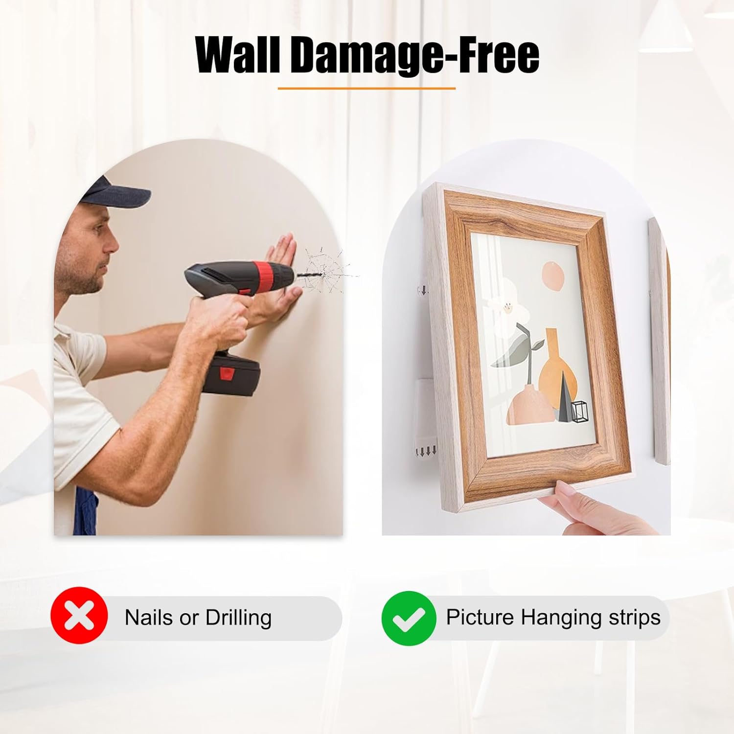 Heavy Duty Damage-Free Picture Hanging Strips, Super Strong Adhesive Hook & Loop Mounting Tape, No Drill No Nails Removable Hangers for Wall Frames, Posters and Christmas Decorations