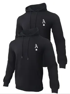 Men's Ace Of Spades Print Pocket Drawstring Hoodie, Regular Fit Casual Long Sleeve Hooded Sweatshirt, Men's Fall & Winter Clothes for Daily Wear