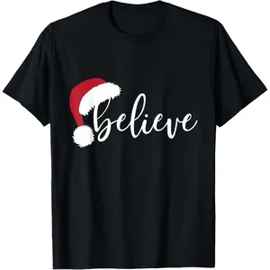 Believe Train North Pole Polar Express All Abroad Christmas T-Shirt, 100% Cotton, Single Side Printed, Black Short Sleeve T-shirt, 1 pc, Christmas Halloween Thanksgiving Gift