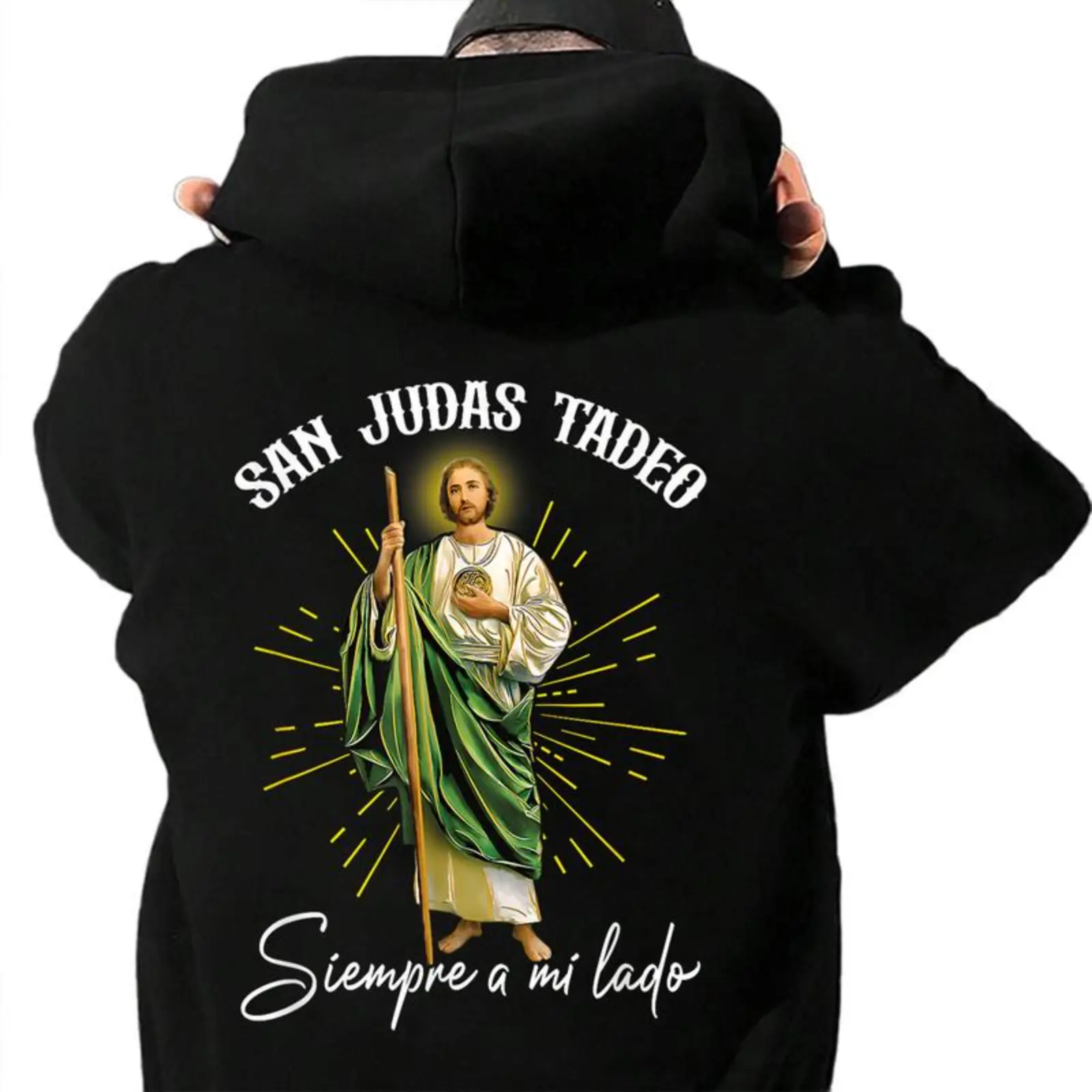 San Judas Tadeo Siempre A Mi Lado Spanish Jesus Hoodie, Jesus Always By My Side Hoodie Unisex Classic Fabric Sweatshirts Prints