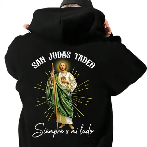 San Judas Tadeo Siempre A Mi Lado Spanish Jesus Hoodie, Jesus Always By My Side Hoodie Unisex Classic Fabric Sweatshirts Prints
