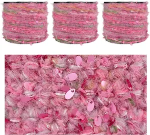 Artisanal Yarn Collection Multifiber Fancy Yarn with Sequins & Shimmering Threads for Knitting Crocheting Crafts DIY, Set of 3 Rolls (Hot )