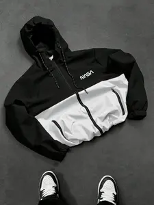 Men’s color-block hooded jacket; unisex high-street American workwear style with NASA print, featuring a loose fit, premium durable windproof fabric, reinforced stitching, and 13 colorways available in sizes S–2XL.