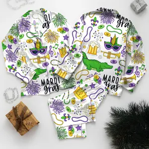 Mardi Gras Carnival Pajamas Set, Pajamas Pants, Mardi Gras Pajama For Women Men, New Orleans Cruise Holiday Pajamas, Coquette Pajamas