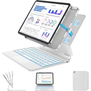 for iPad Pro 11 Inch Case with Keyboard (M5/M4,2025/2024),  Stand with Removable Case, Multi- Trackpad, Pencil Holder, 7-Color Backliht, Contact Connector, White